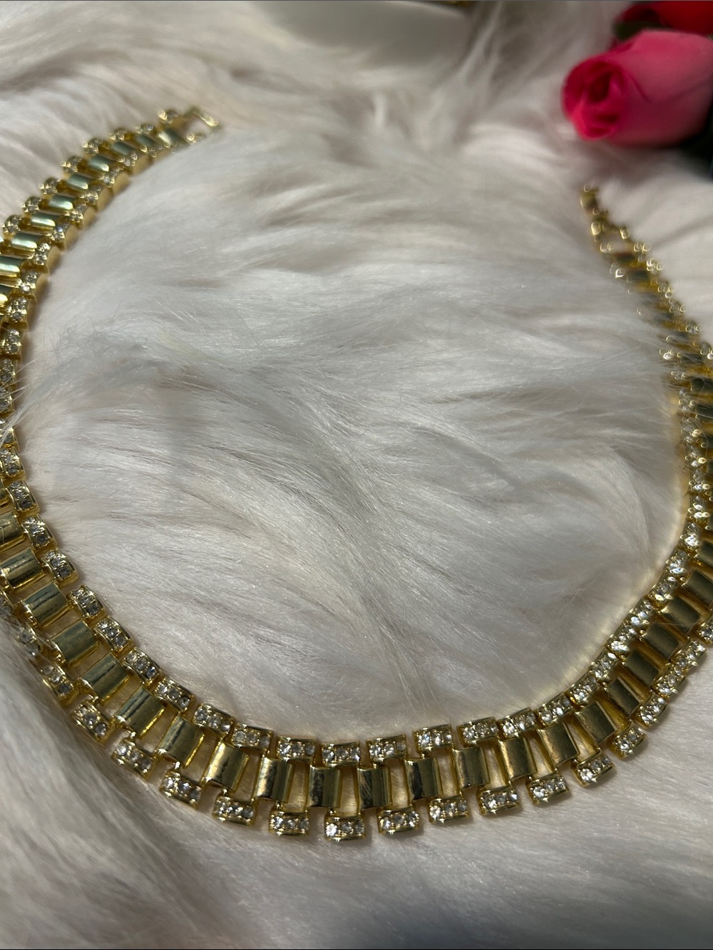 Gold Crystal Link Choker Necklace - Women Jewelry